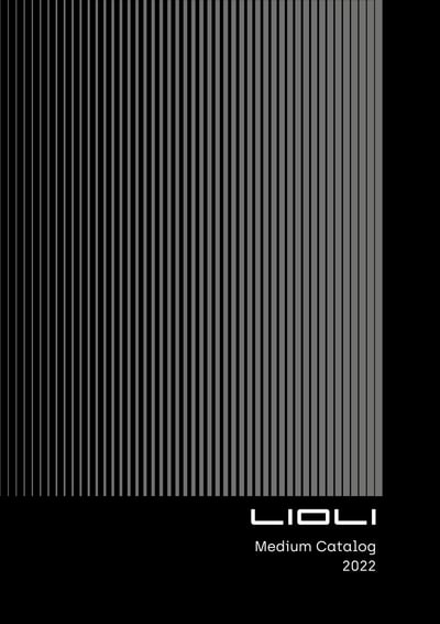 Portada del catálogo general de Lioli: veta vertical en degradado de negro a gris sobre fondo negro.