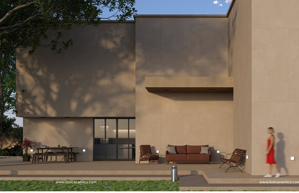 Vivienda con envolvente exterior en porcelanato beige de gran formato